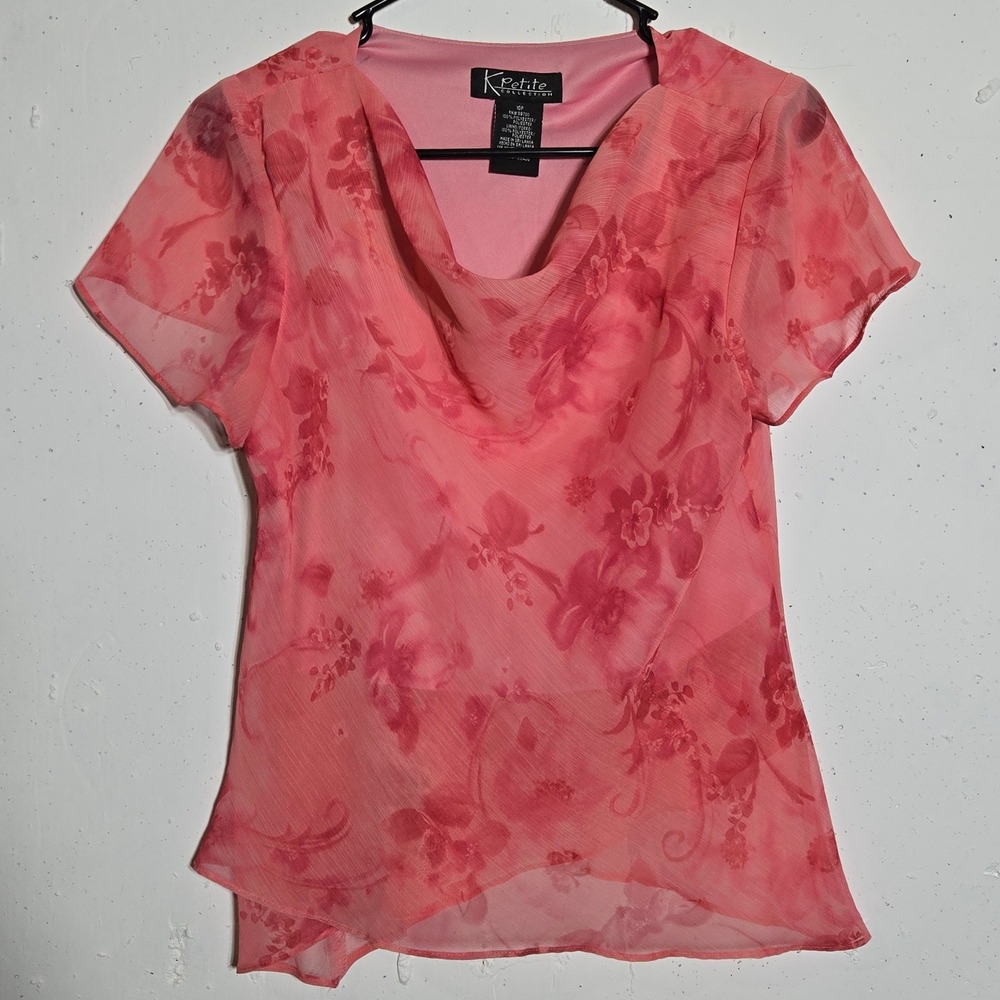 Floral Cowl Neck Asymmetrical Chiffon Top 10P Petite Coquette Fairy Romantic
